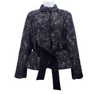 Sandro Sportswear Tweed Blazer Jacket Tie Waist Black Size M Moto Dark Feminine